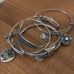 Alex + Ani stack of 4 bangles - Arrow, feather, OM